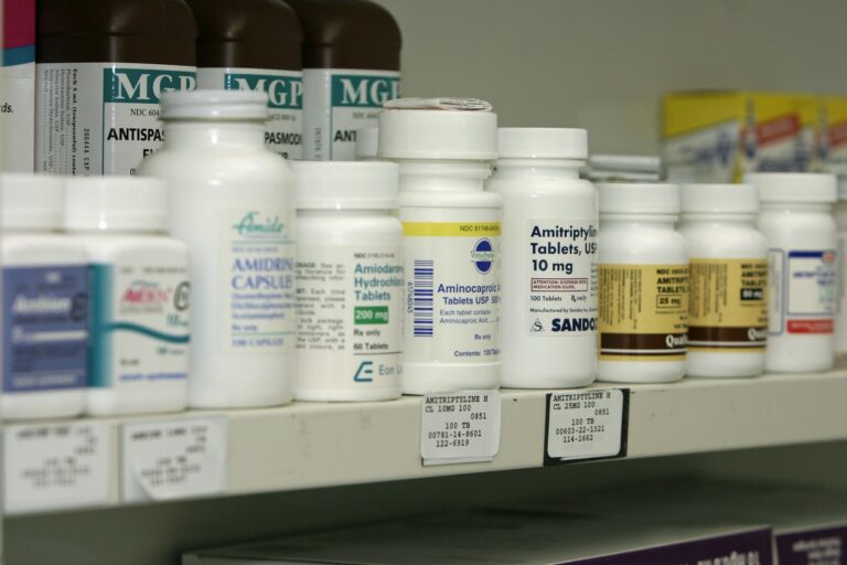 Shelves of pharmaceutical products in storage