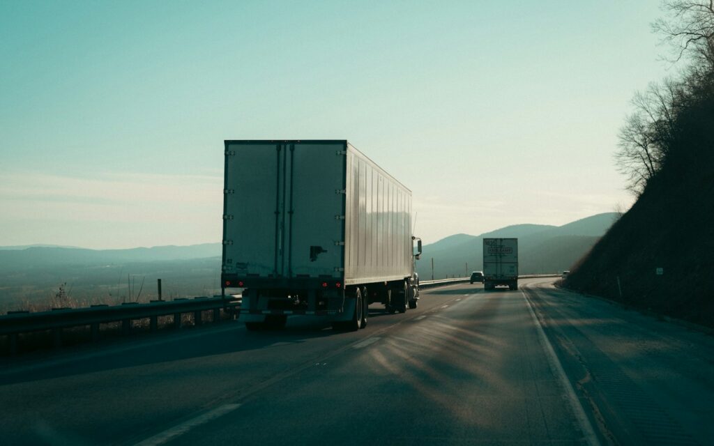 Semi trucks on the highway for ground distribution