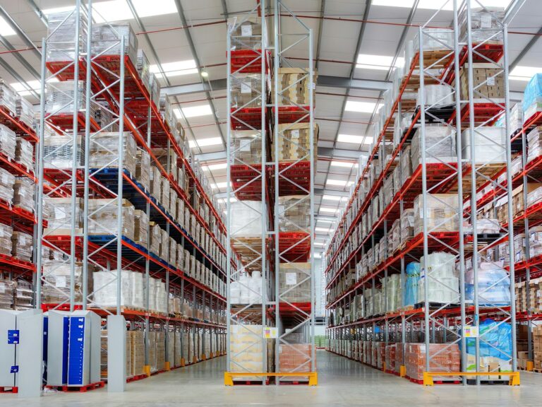 Warehouse racks organized for inventory management