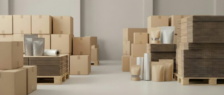 Cardboard boxes and packaging supplies for pick and pack